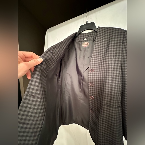 manor house women’s black gray plaid ckeck blazer jacket size Large. - Picture 4 of 15